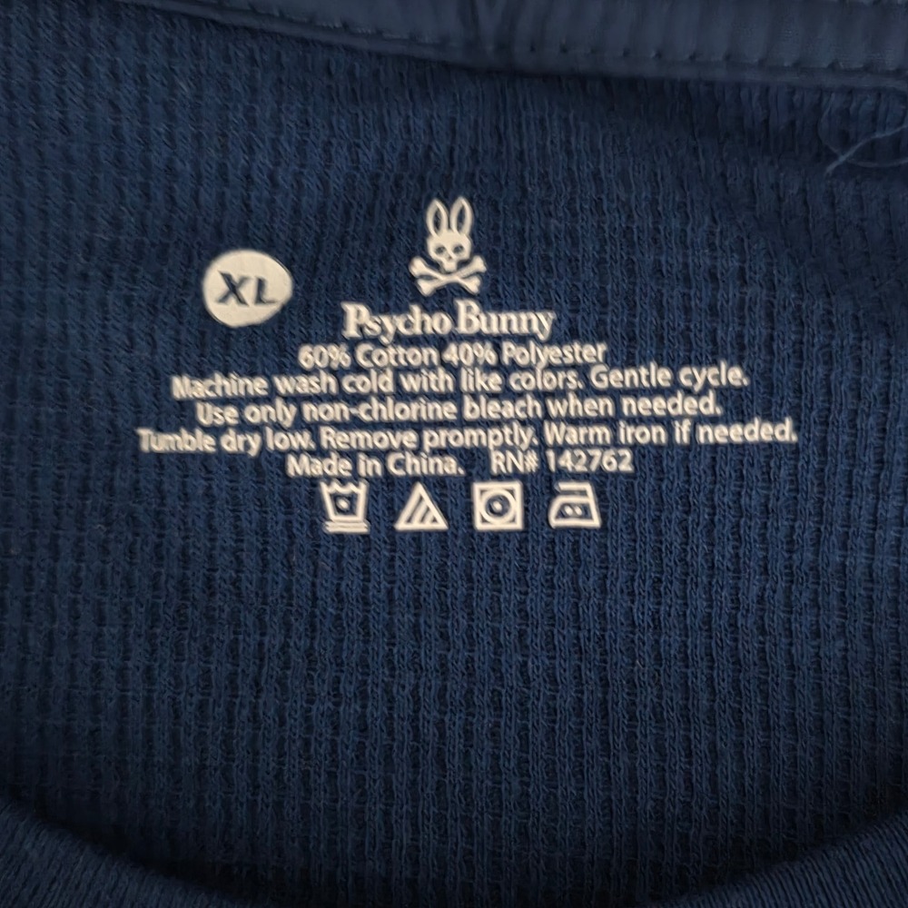 Psycho Bunny Men Blue Waffle Knit Long Sleeve Thermal Shirt Logo Size XL‎ - Picture 4 of 6